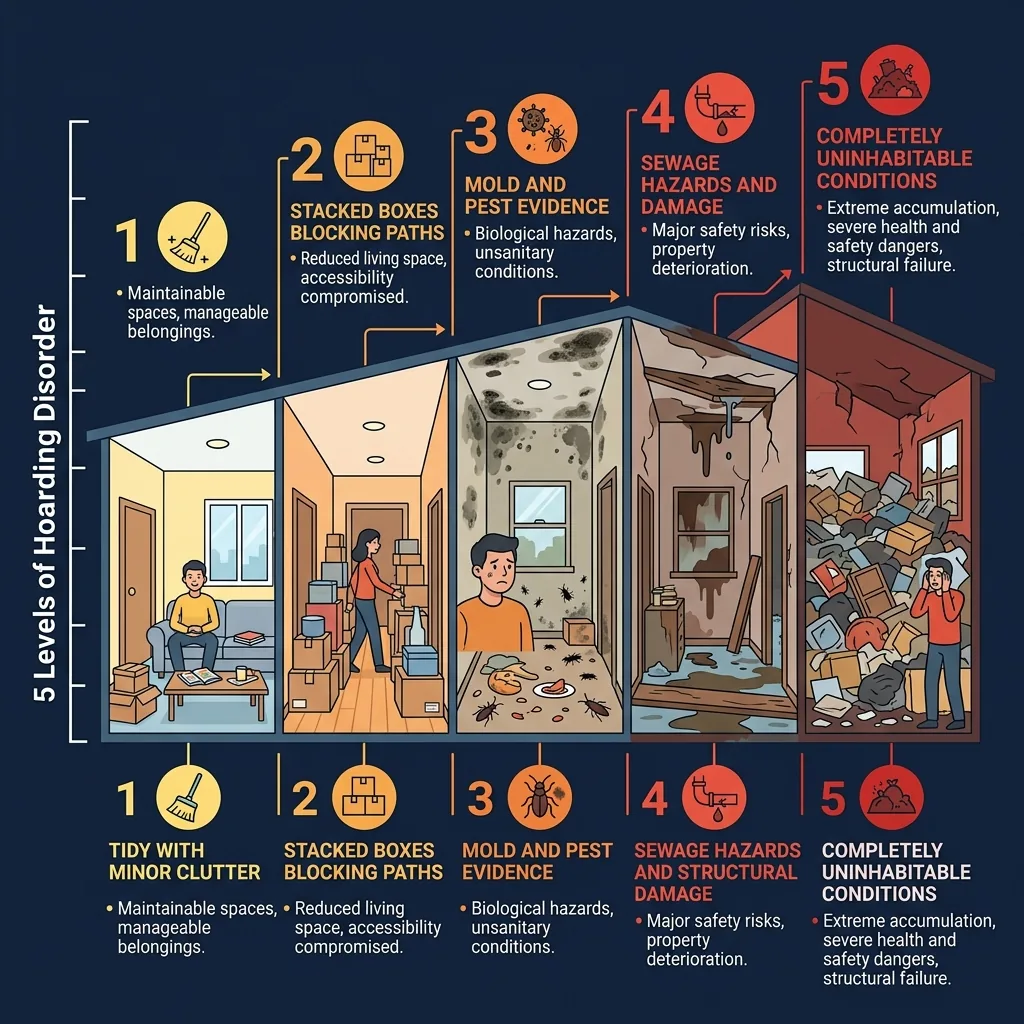 Biohazard Cleanup Blog Fort Worth - ICD 5 levels of hoarding disorder — from light clutter to extreme biohazard emergency cleanup in Fort Worth